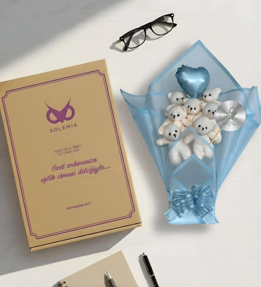 Öğretmen'e Hediye: Atatürk Temalı Aynalı Kalpli Balonlu 7’li Mavi Ayıcık Buketi-24 Kasım Öğretmenler Günü Hediyesi - Resim 3