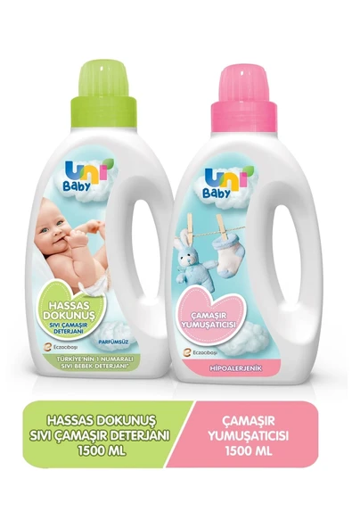 Uni Baby Çamaşır Deterjanı Sensitive 1500ml + Yumuşatıcı 1500ml