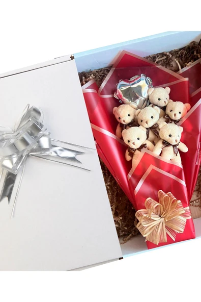 Premium 80 cm Peluş Ayı ve Romantik Balonlu Sütlü Kahve Peluş Ayıcık Buketi - Resim 4