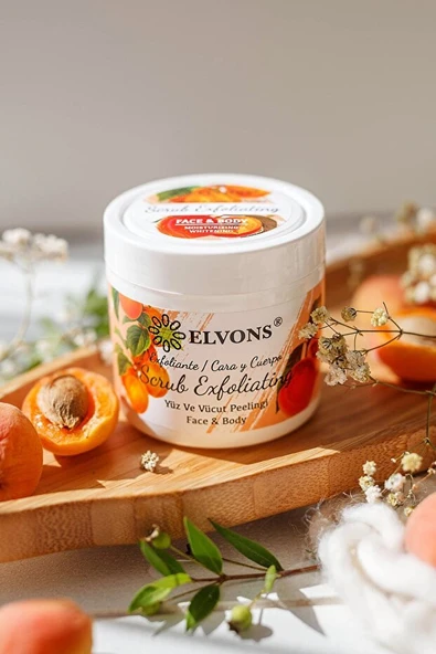 Elvons Scrub, Kayısı Parçacıklı Yüz, Vücut Peeling, Ölü Hücre Temizleme, Malik Asit, Glikolik Asit, 150 m - 4