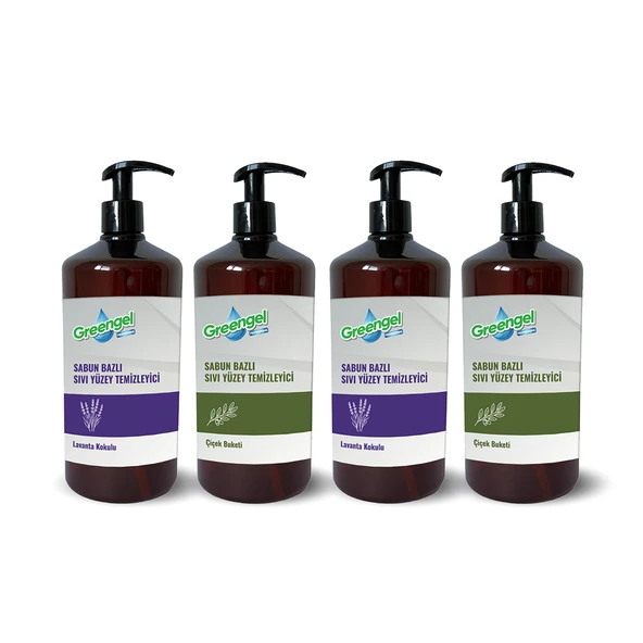 Greengel Sabun Bazlı Sıvı Yuzey Temizleyici- Çiçek Buketi ve Lavanta Kokulu-  1L- 4'lü Paket - ürün görseli 1