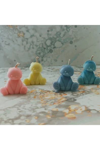 Pinhomedizayn 4 Adet Hediyelik Ayı %100 Soya Mum Yenidoğan Doğum Günü Hediyelik