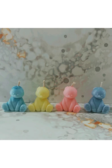 Pinhomedizayn 4 Adet Hediyelik Ayı %100 Soya Mum Yenidoğan Doğum Günü Hediyelik - 2