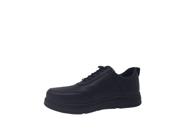 Zerhan 275 Erkek Siyah Hakiki Deri Lastik Bağcıklı Kauçuk Taban Casual Ayakkabı - Resim 3