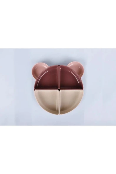 4 Bölmeli Çıkarılabilir Ayıcık Desenli 7 Parça Mama Yemek Tabağı ve Çatal Kaşık Seti BPA FREE - Resim 2