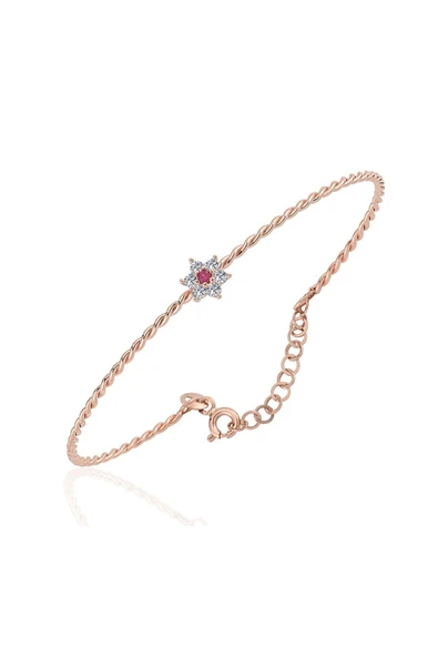 Gümüş Bilezik - Ortası Yakut Taşlı Çiçek 925 Ayar Gümüş Bilezik - 3