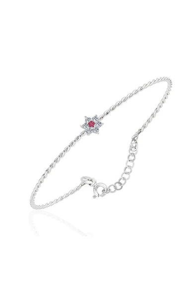 Gümüş Bilezik - Ortası Yakut Taşlı Çiçek 925 Ayar Gümüş Bilezik