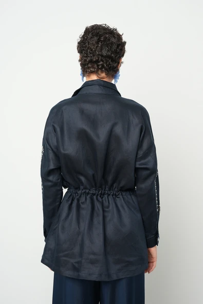 Kadın Önü Boncuk İşlemeli Fermuarlı Ve Çıtçıt Kapamalı Kışlık Ceket - 10