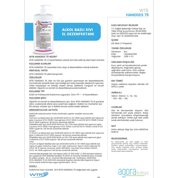 WTR Handdes 75 Alkol Bazlı Sıvı El Dezenfektanı 5L - 2'li Paket - Resim 2