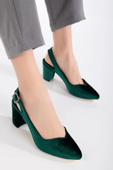 Milika Haki Yeşili Kadife Sivri Burunlu Topuklu Kadın Ayakkabı ürün görseli