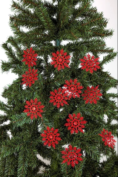 Waldern Yılbaşı Çam Ağacı Süsü Simli Kırmızı Kar Tanesi 12li - Resim 4