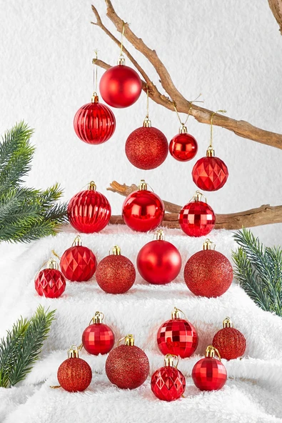 Waldern 20li Karışık Desenli Yılbaşı Süsü Kırmızı - Resim 2