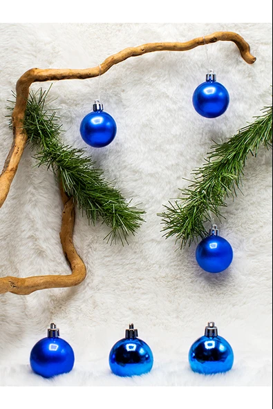 4 cm 6lı Mavi Cici Top Yılbaşı Çam Ağacı Süsü (3 Metalize-3 Parlak) ürün görseli
