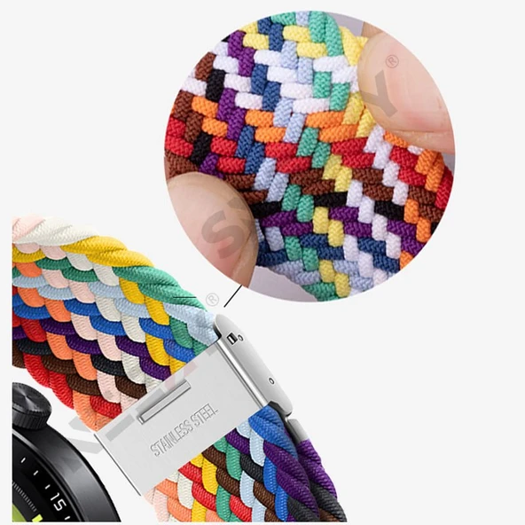 Sneezy Huawei Watch Gt4 46mm İle Uyumlu 22mm Metal Klips Solo Fiberlink Örgü Kordon  Lila - Resim 5