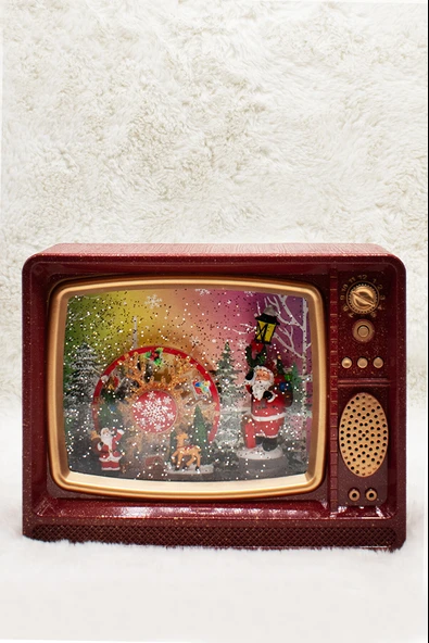 Dekoratif Nostalji TV Kar Küresi Kırmızı Yılbaşı Süsü 20*25*9CM ürün görseli