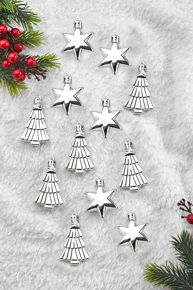 Waldern 12li Yıldız ve Ağaç Figürlü Yılbaşı Süsü Gümüş ürün görseli