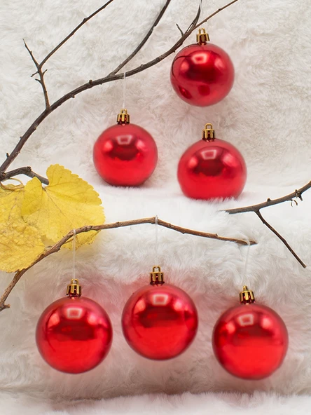 Waldern Yılbaşı Çam Ağacı Süsü Kırmızı 8 Cm 6lı Cici Top - Resim 2