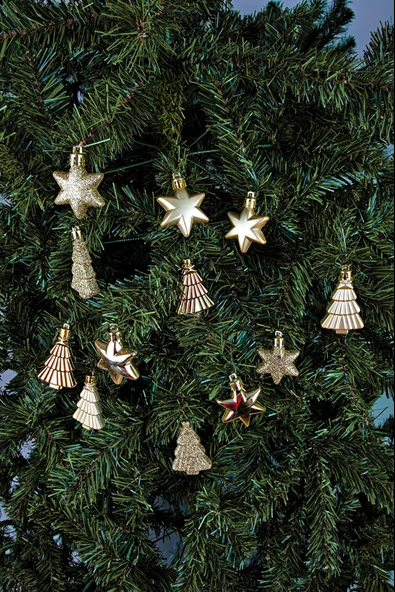 Waldern 12li Yıldız Ve Ağaç Figürlü Yılbaşı Süsü Altın - Resim 2