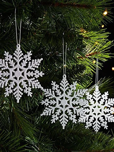 Waldern Yılbaşı Çam Ağacı Süsü Simli Kar Tanesi 12li Beyaz - Resim 2