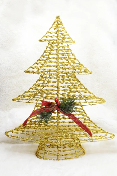 Gold Dekoratif Tel 3D Çam Ağacı Süs XL Yılbaşı Süsü 60CM ürün görseli