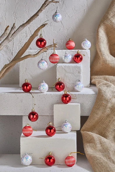 Waldern Premium Collection 20li Kırmızı Beyaz Yılbaşı Süs 4 cm ürün görseli