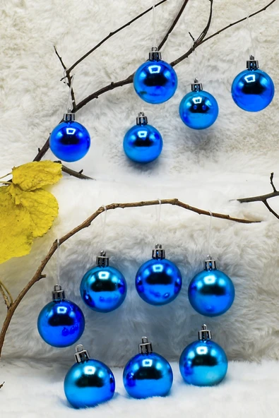 4 cm 12li Mavi Cici Top (6 Parlak-6 Metalize) Yılbaşı Ağacı Süs - Resim 2