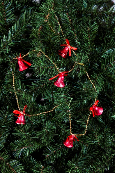 Waldern Yılbaşı Çam Ağacı Zincirli Çan Süs 120cm Kırmızı - Resim 2