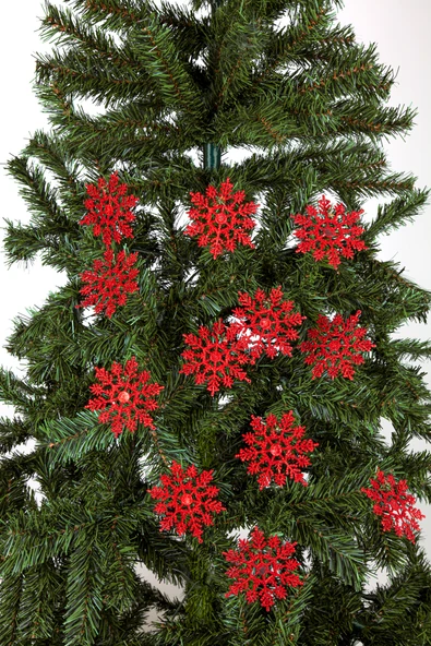 Waldern Yılbaşı Çam Ağacı Süsü Simli Kırmızı Kar Tanesi 12li - Resim 2