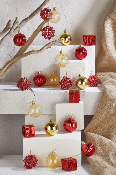 Waldern Premium Collection 24lü Luxury Kutulu Yılbaşı Süs Seti Kırmızı-Gold 5 cm ürün görseli