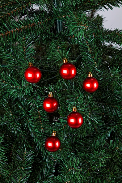 Waldern 6lı Yılbaşı Çam Ağacı Topu 4cm Kırmızı ürün görseli