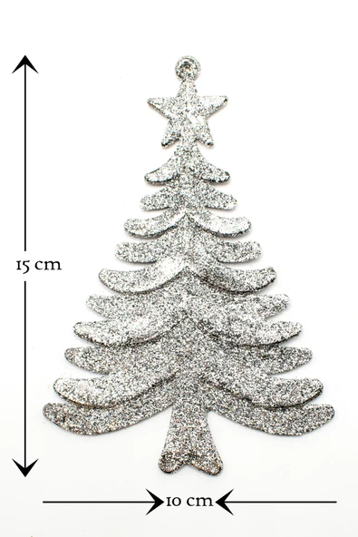 3lü Simli Çam Ağacı Gold-Kırmızı Yılbaşı Çam Ağacı Süsü 15*10 CM - Resim 2