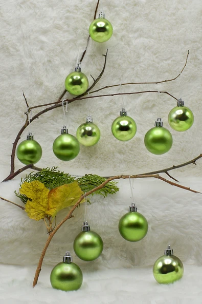 4 cm 12li Yeşil Cici Top (6 Parlak-6 Metalize) Yılbaşı Ağacı Süs ürün görseli