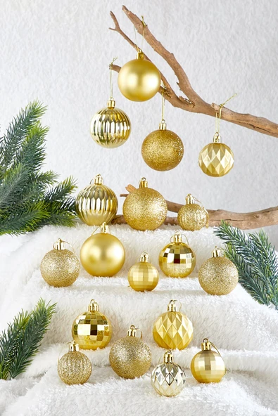 Waldern 20li Karışık Desenli Yılbaşı Süsü Gold Cici Top ürün görseli