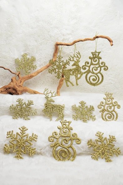 11'li Simli Süs Gold Yılbaşı Çam Ağacı Süsü ürün görseli