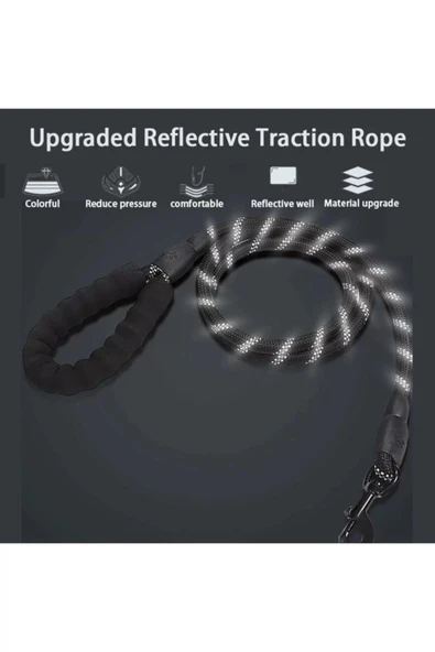 Köpekler İçin Gezdirme Tasması Reflektörlü 130 Cm Halat Orta Ve Büyük Boy Köpekler İçin Siyah - Resim 3