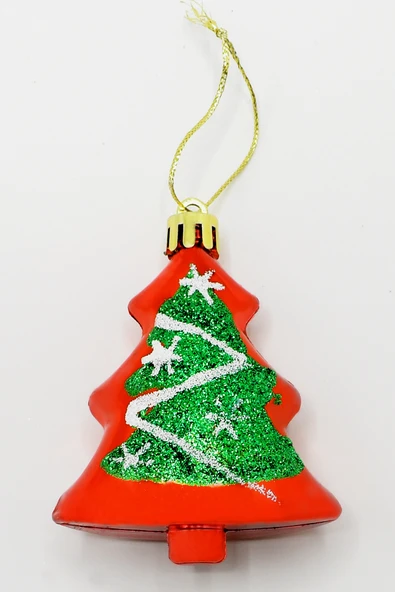 6lı Çam Ağacı Süs Kırmızı-Yeşil Yılbaşı Süsü 8 CM - Resim 2