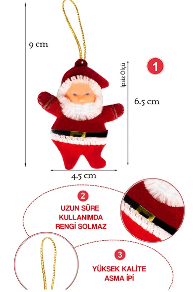Waldern Yılbaşı Çam Ağacı Süsü Noel Baba 6'lı - Resim 4