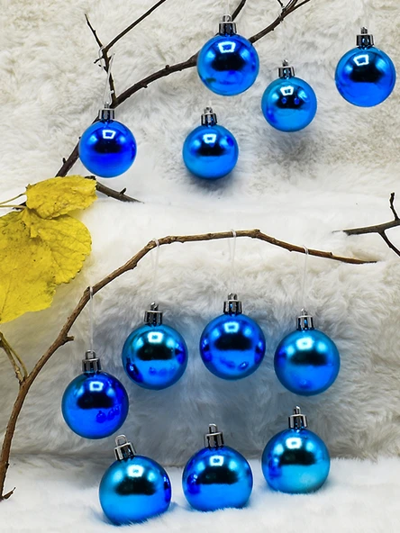 4 cm 12li Mavi Cici Top (6 Parlak-6 Metalize) Yılbaşı Ağacı Süs ürün görseli 1