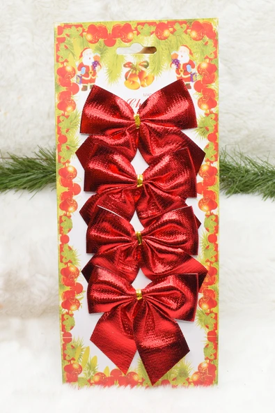 4lü Kırmızı Kurdela Yılbaşı Çam Ağacı Süsü 9cm ürün görseli