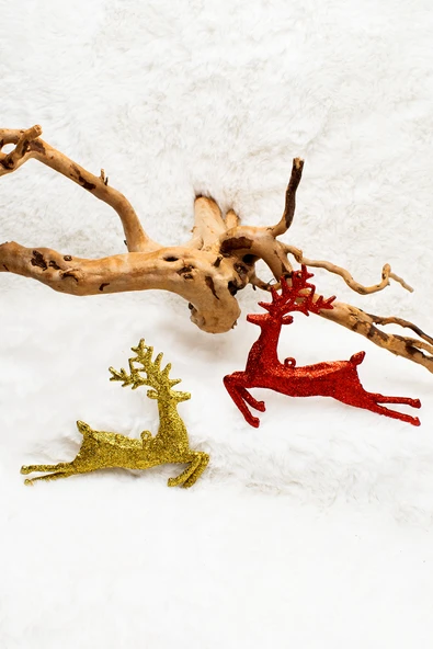 2li Run Geyik Gold-Kırmızı Yılbaşı Çam Ağacı Süsü ürün görseli