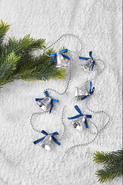 Waldern Yılbaşı ÇamAğacı Zincirli Çan Süs 120cm Gümüş - Resim 3