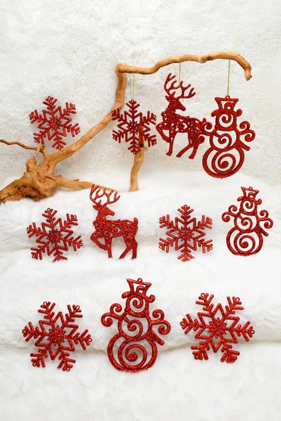 11'li Simli Süs Kırmızı Yılbaşı Çam Ağacı Süsü ürün görseli