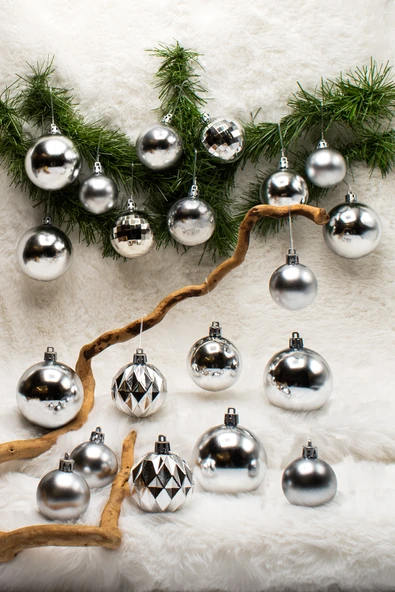 Waldern 20li Karışık Desenli Yılbaşı Süsü Gümüş - Resim 2