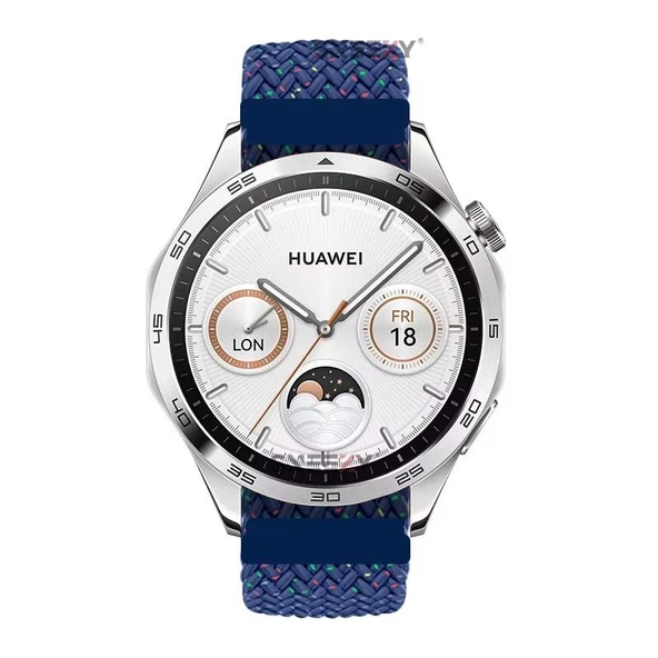 Sneezy Huawei Watch Gt4 46mm İle Uyumlu 22mm Metal Klips Solo Fiberlink Örgü Kordon  Mavi Gökkuşağı - Resim 4