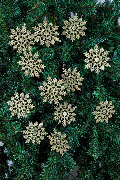 Waldern Yılbaşı Çam Ağacı Süsü Simli Altın Kar Tanesi 12li - Resim 4