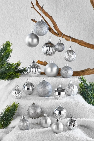 Waldern 20li Karışık Desenli Yılbaşı Süsü Gümüş ürün görseli