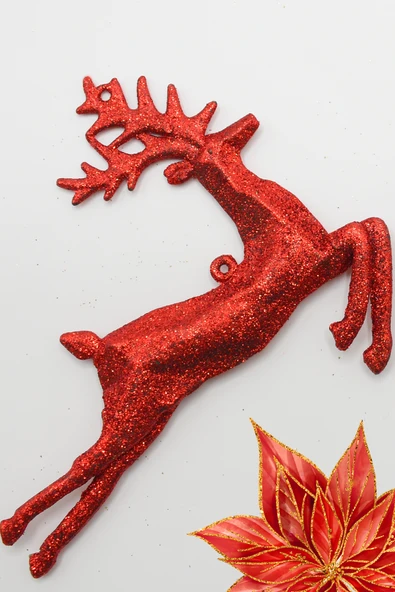 2li Run Geyik Gold-Kırmızı Yılbaşı Çam Ağacı Süsü - Resim 3