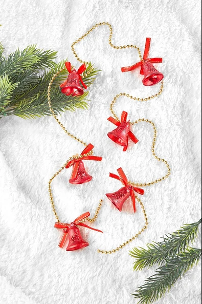 Waldern Yılbaşı Çam Ağacı Zincirli Çan Süs 120cm Kırmızı - Resim 4