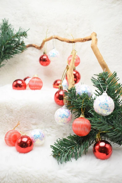 Waldern Premium Collection 20li Kırmızı Beyaz Yılbaşı Süs 4 cm - Resim 2