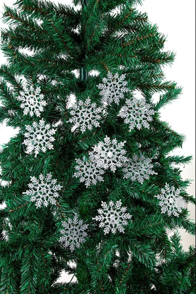 Waldern Yılbaşı Çam Ağacı Süsü Simli Gümüş Kar Tanesi 12li - Resim 4